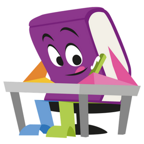 Folio zit schrijvende aan een tafel 