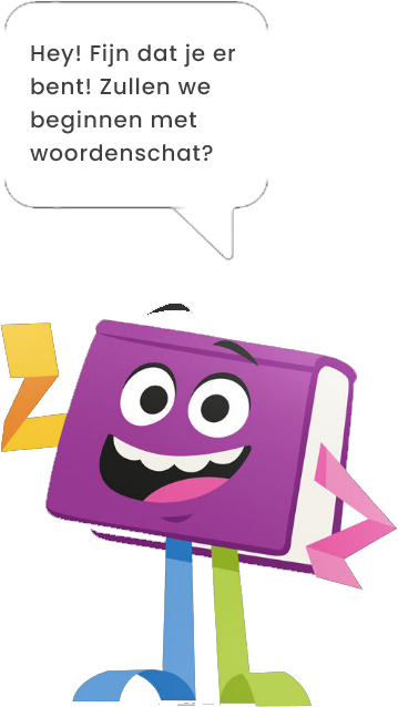 De avatar Folio die je verwelkomt en vraagt om te beginnen met woordenschat.